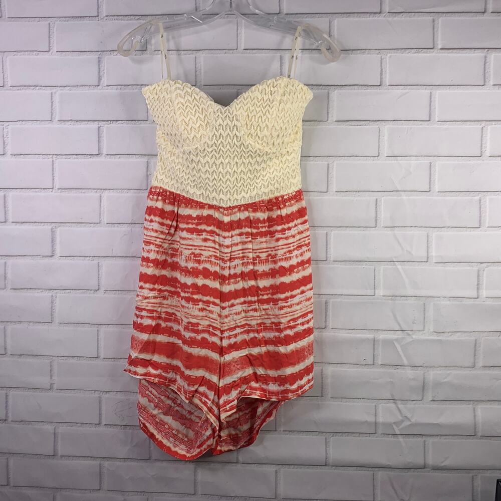 NWT Trixxi Tube Top Romper strapless lace bustier batik open back coral XL
